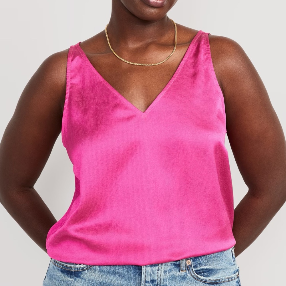 Old Navy Hot Pink V-Neck Sleeveless Satin Top